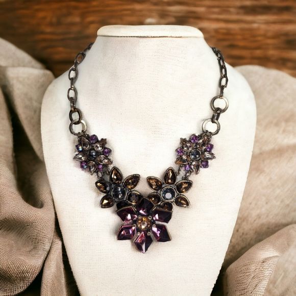 Unbranded Jewelry - MULTICOLOR ACRYLIC STONES GOLDEN FLOWER LINKS RENAISSANCE STYLE CHOKER NECKLACE